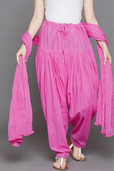 Baby Pink Plain Cotton Patiala with Dupatta