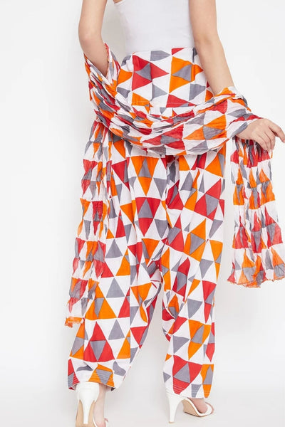 Multicolour Geometric Pattern Printed Cotton Patiala with Dupatta