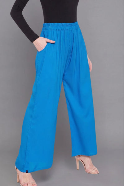 Sky Blue Plain Rayon Palazzo