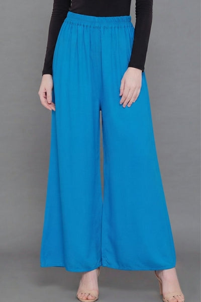 Sky Blue Plain Rayon Palazzo