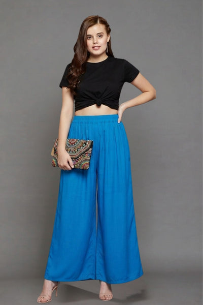 Sky Blue Plain Rayon Palazzo