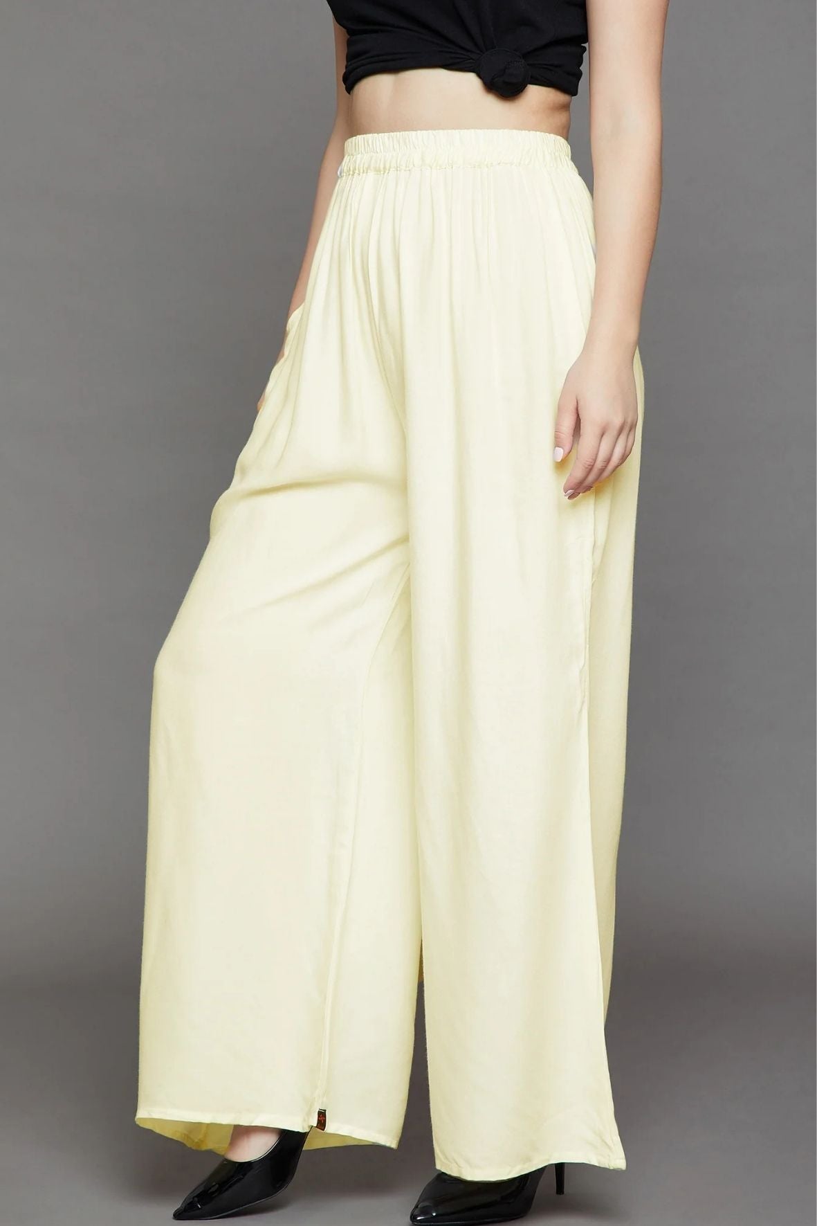 Off White Plain Rayon Palazzo