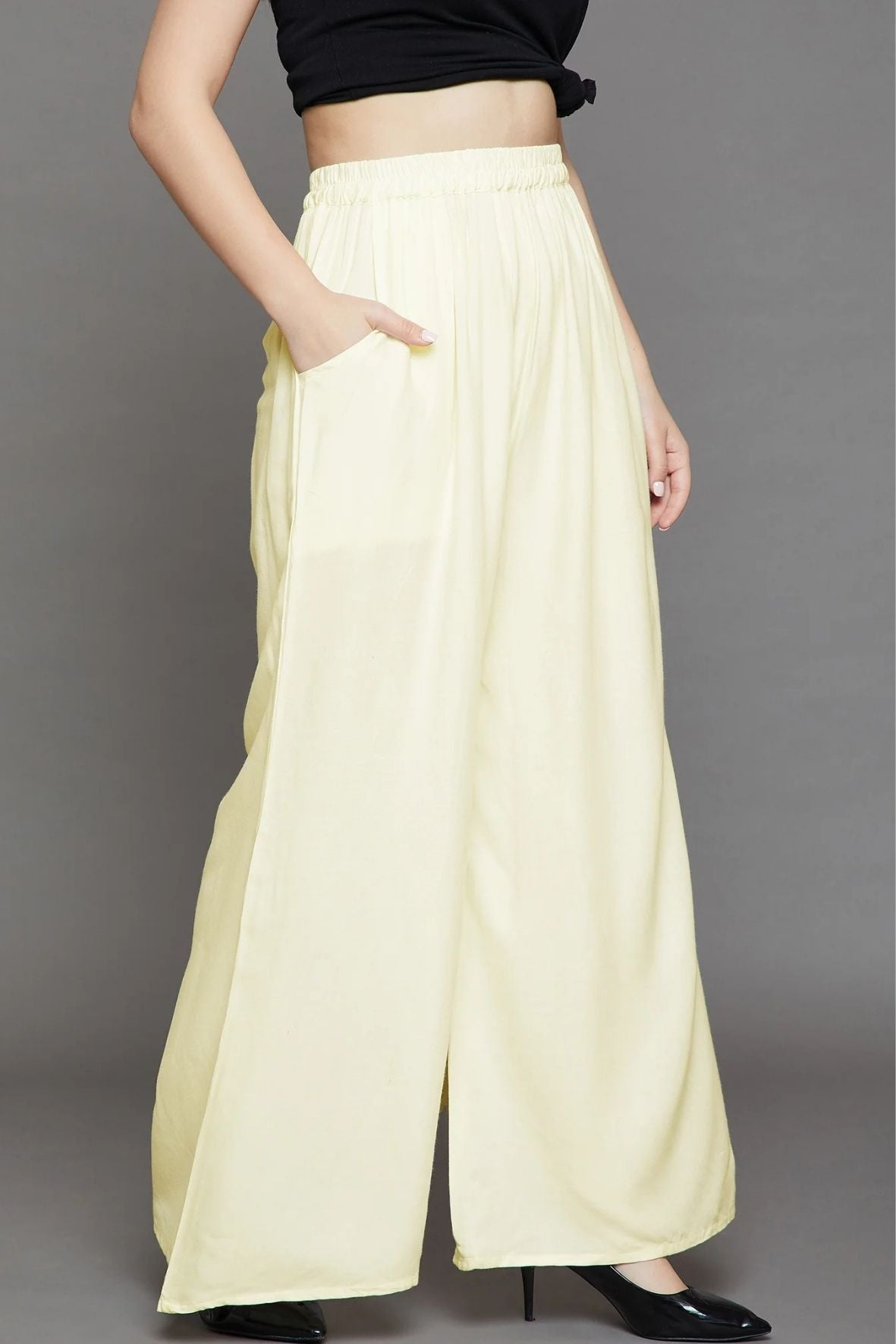 Off White Plain Rayon Palazzo