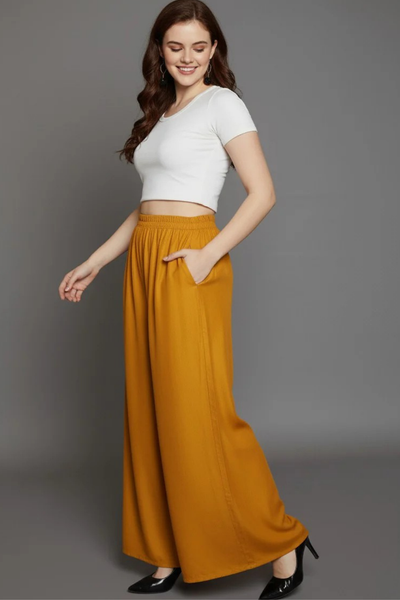 Mustard Plain Rayon Palazzo