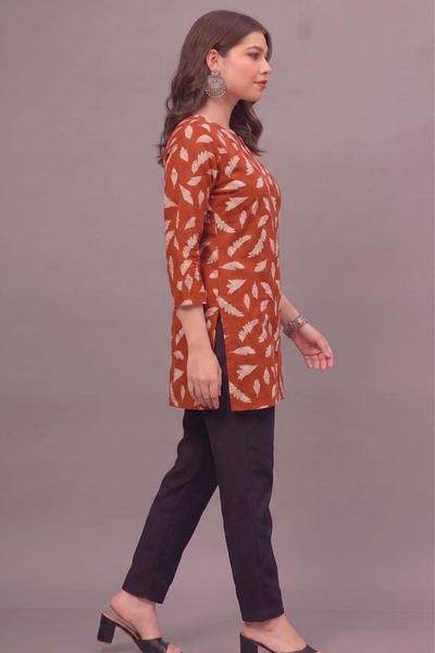 Autumn Leaf Cotton Short Printed Kurti