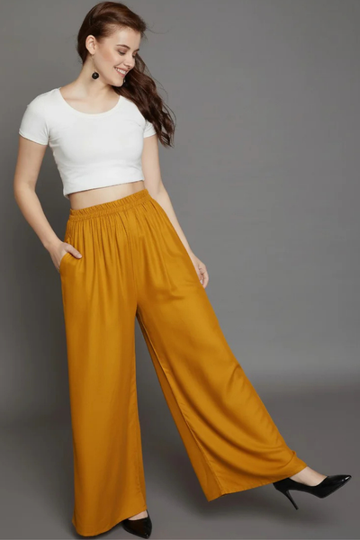 Mustard Plain Rayon Palazzo
