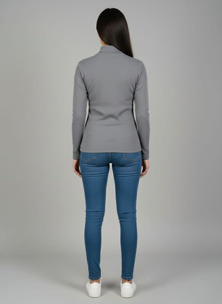 Dark Grey Hi-Neck Crop Top for Women
