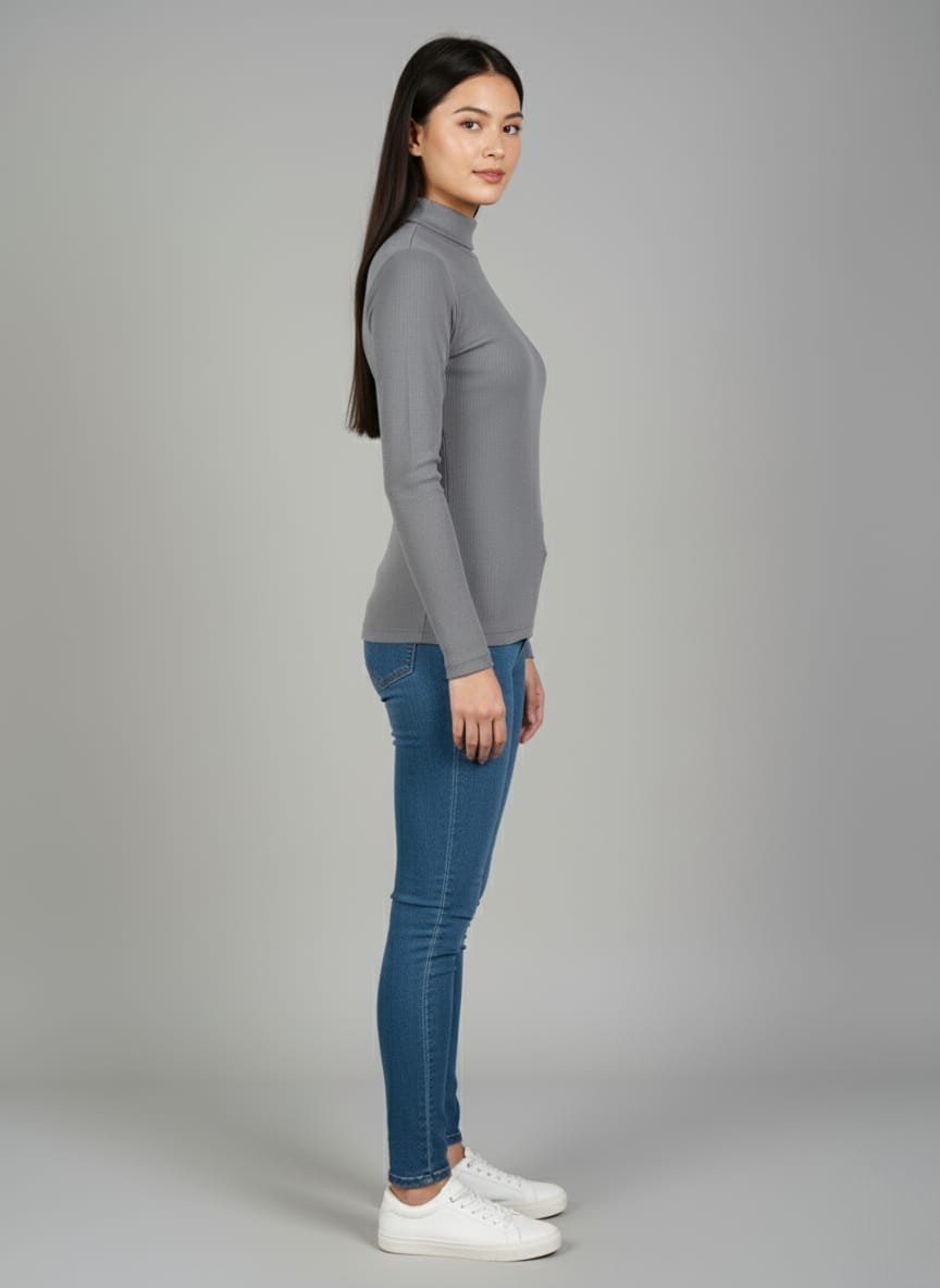 Dark Grey Hi-Neck Crop Top for Women