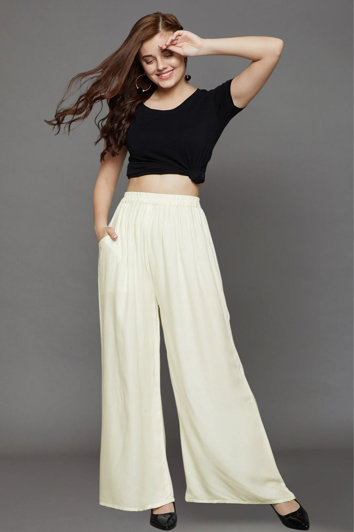 Off White Plain Rayon Palazzo