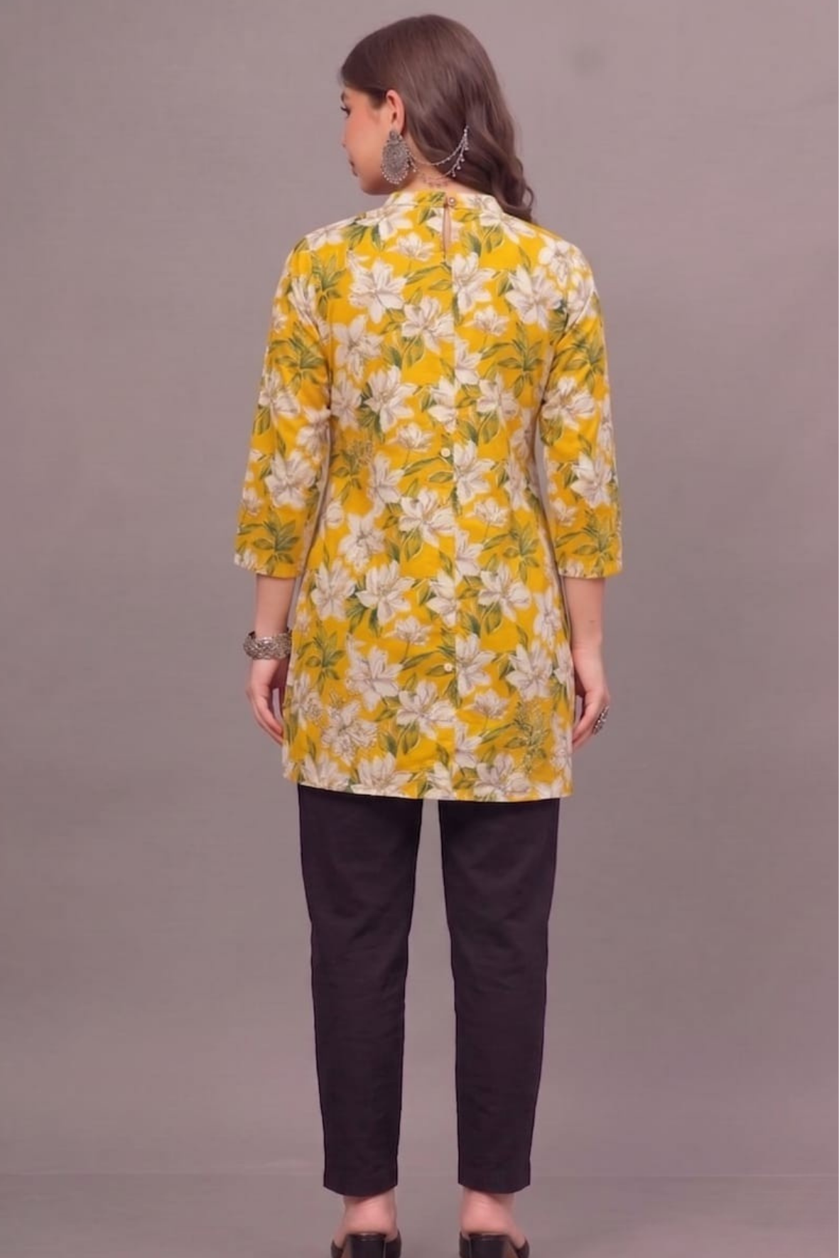 Yellow Blossom Short Printed Kurti
