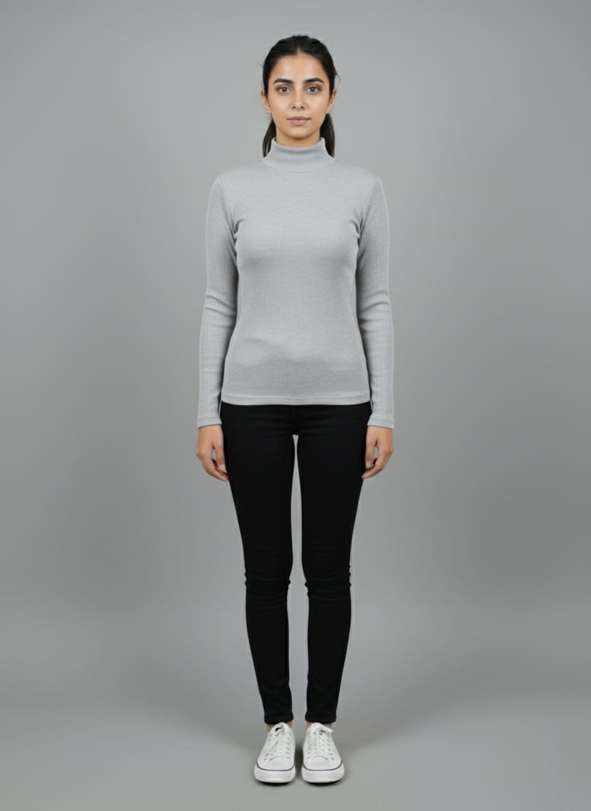 Grey Hi-Neck Crop Top for Women Gray