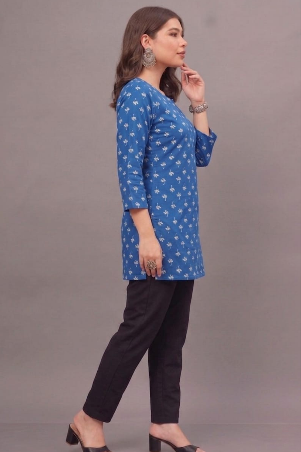 Indigo petal Cotton Short Printed kurti