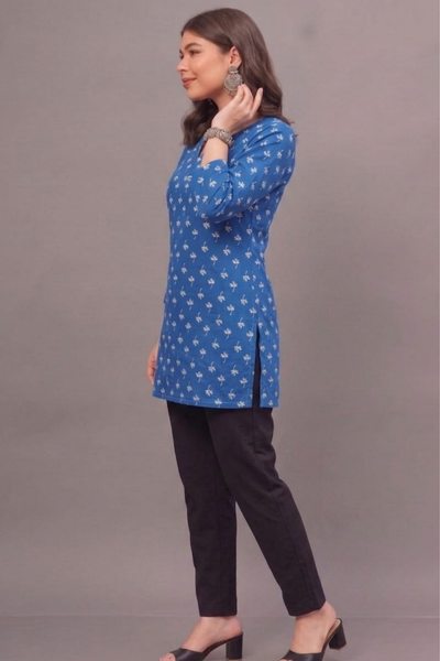 Indigo petal Cotton Short Printed kurti