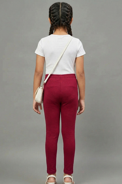 Girls Maroon Colour Straight Pant