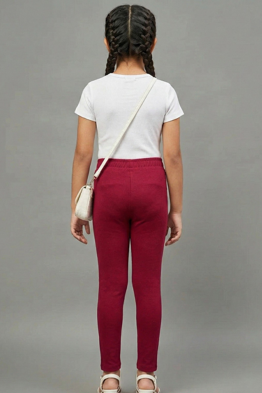 Girls Maroon Colour Straight Pant