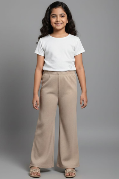Kids Beige Ribbed Stretchable Palazzo Beige