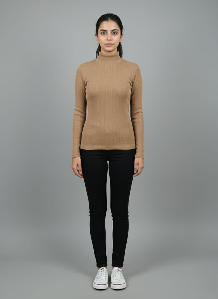 Brown Hi-Neck Crop Top for Women