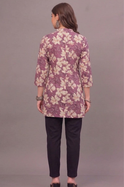 Mauve Floral Cotton Printed Short Kurti