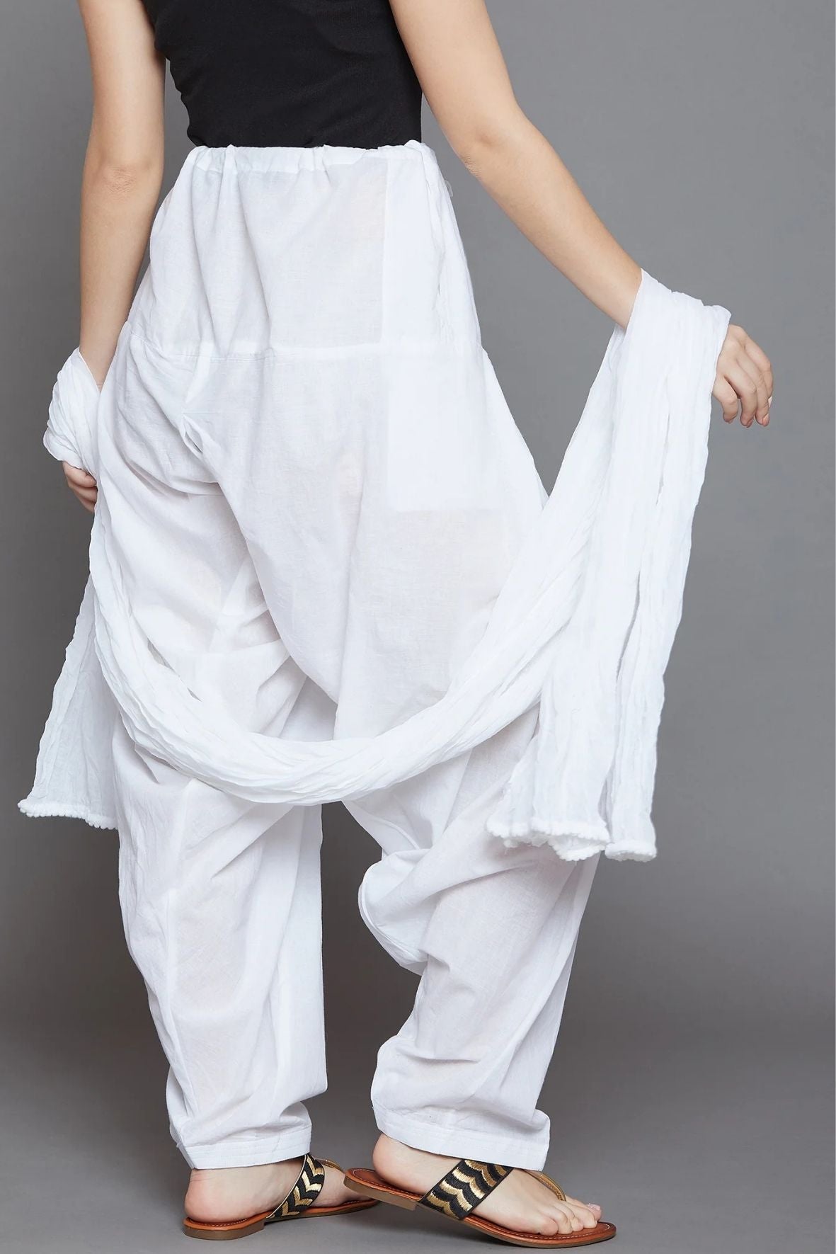 Pure White Plain  Cotton Patiala with Dupatta