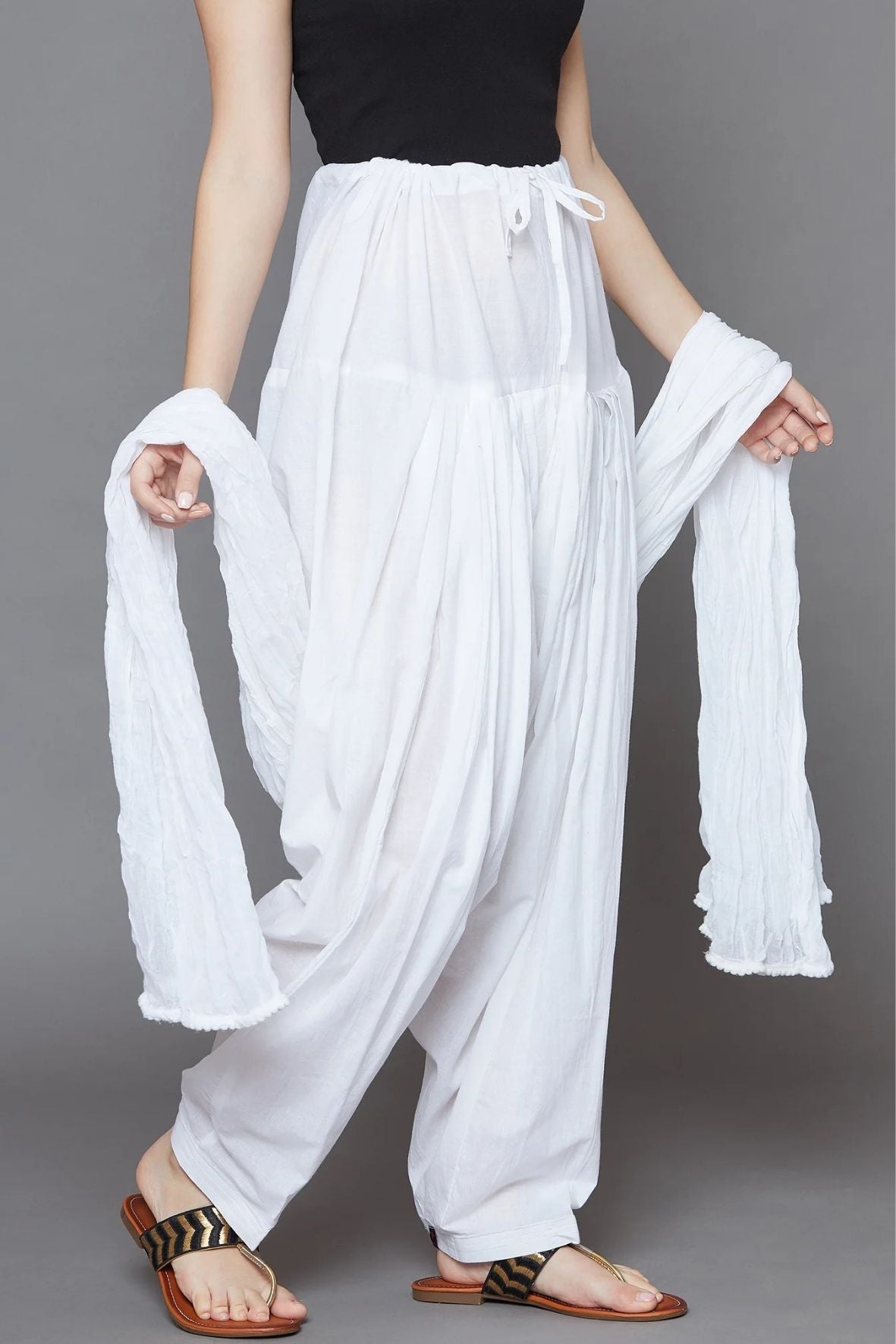 Pure White Plain  Cotton Patiala with Dupatta