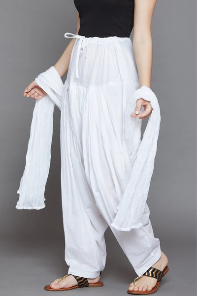Pure White Plain  Cotton Patiala with Dupatta