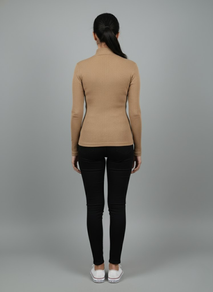 Brown Hi-Neck Crop Top for Women