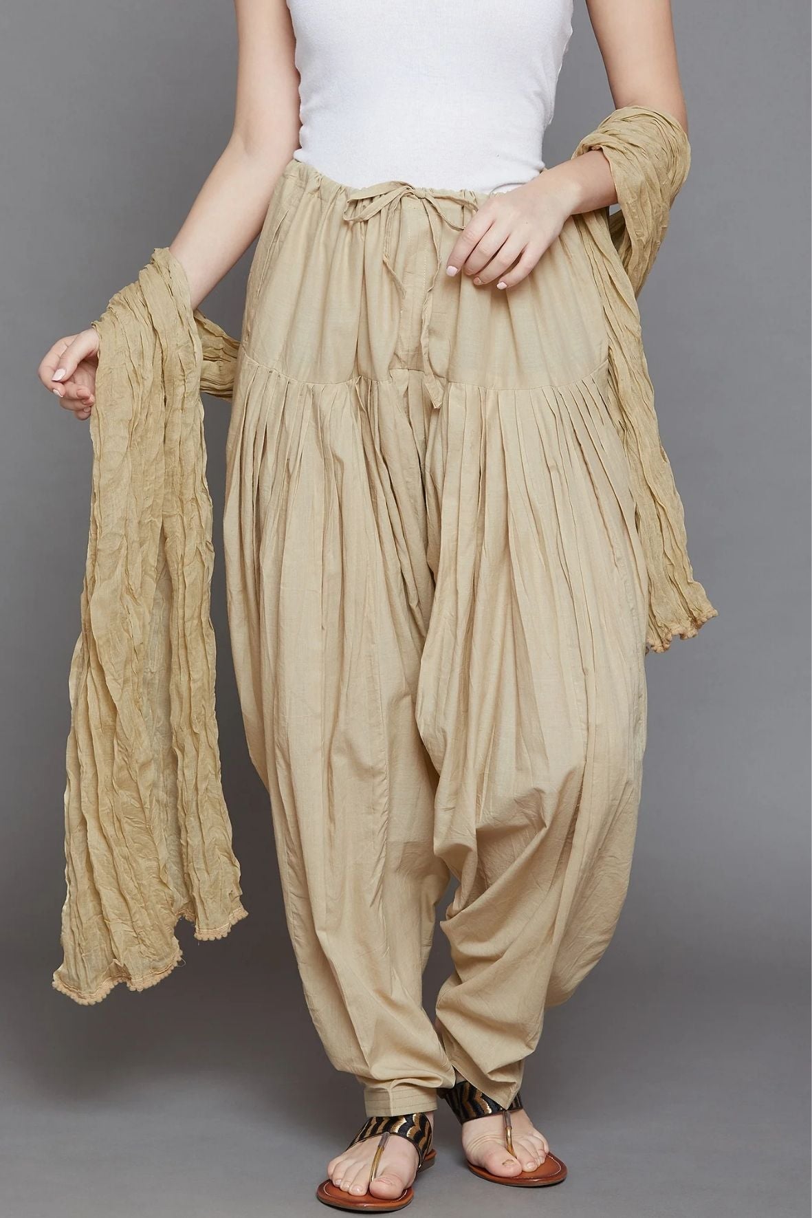Fawn Cotton Plain Patiala with Dupatta
