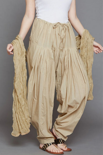 Fawn Cotton Plain Patiala with Dupatta