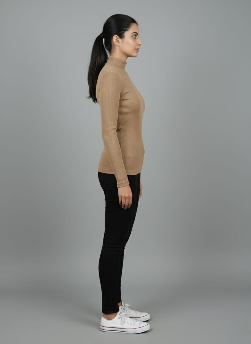 Brown Hi-Neck Crop Top for Women