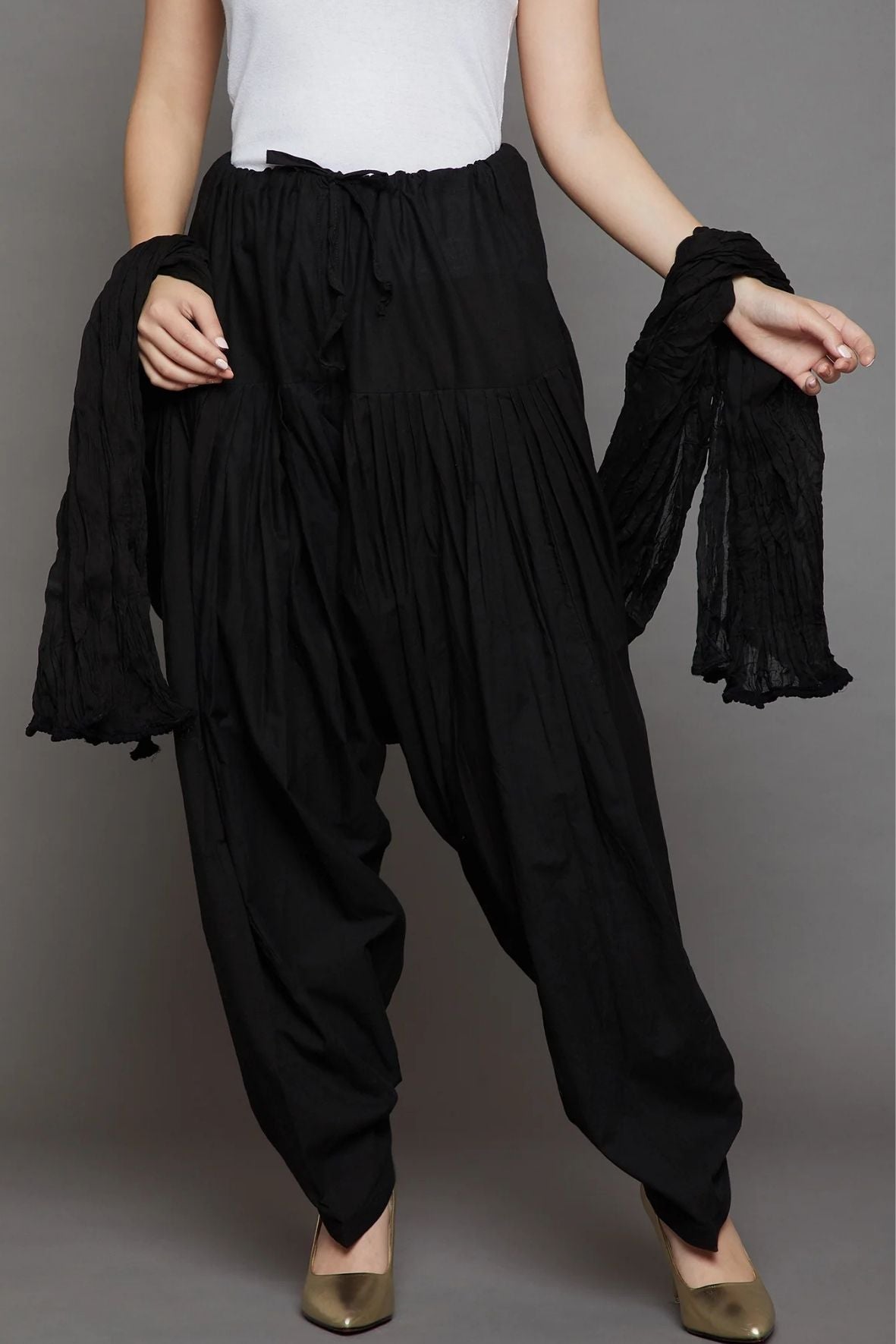 Black Cotton Plain Patiala with Dupatta