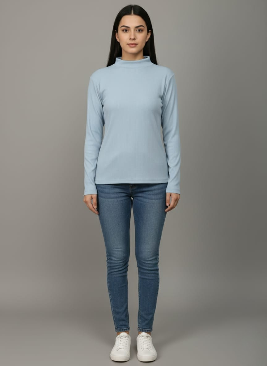 Blue Hi-Neck Crop Top for Women