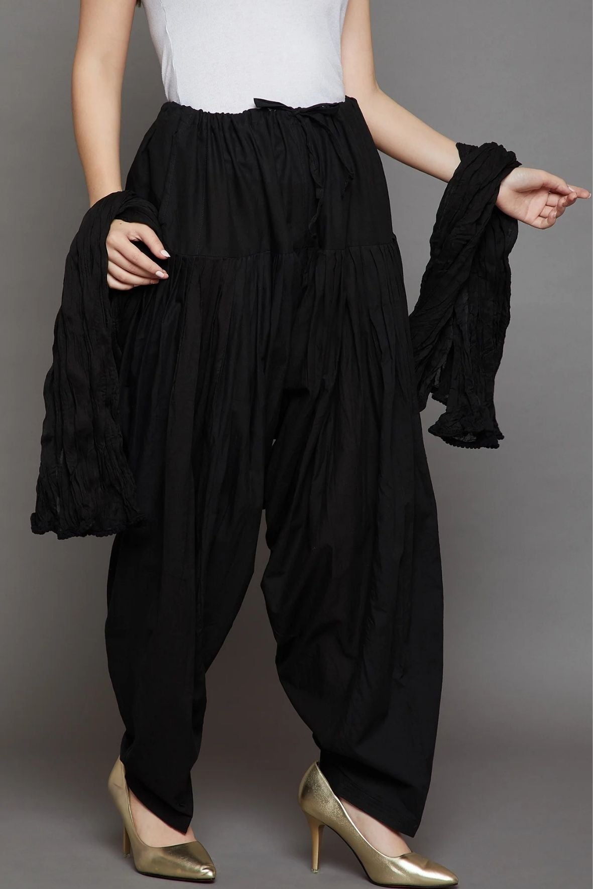 Black Cotton Plain Patiala with Dupatta