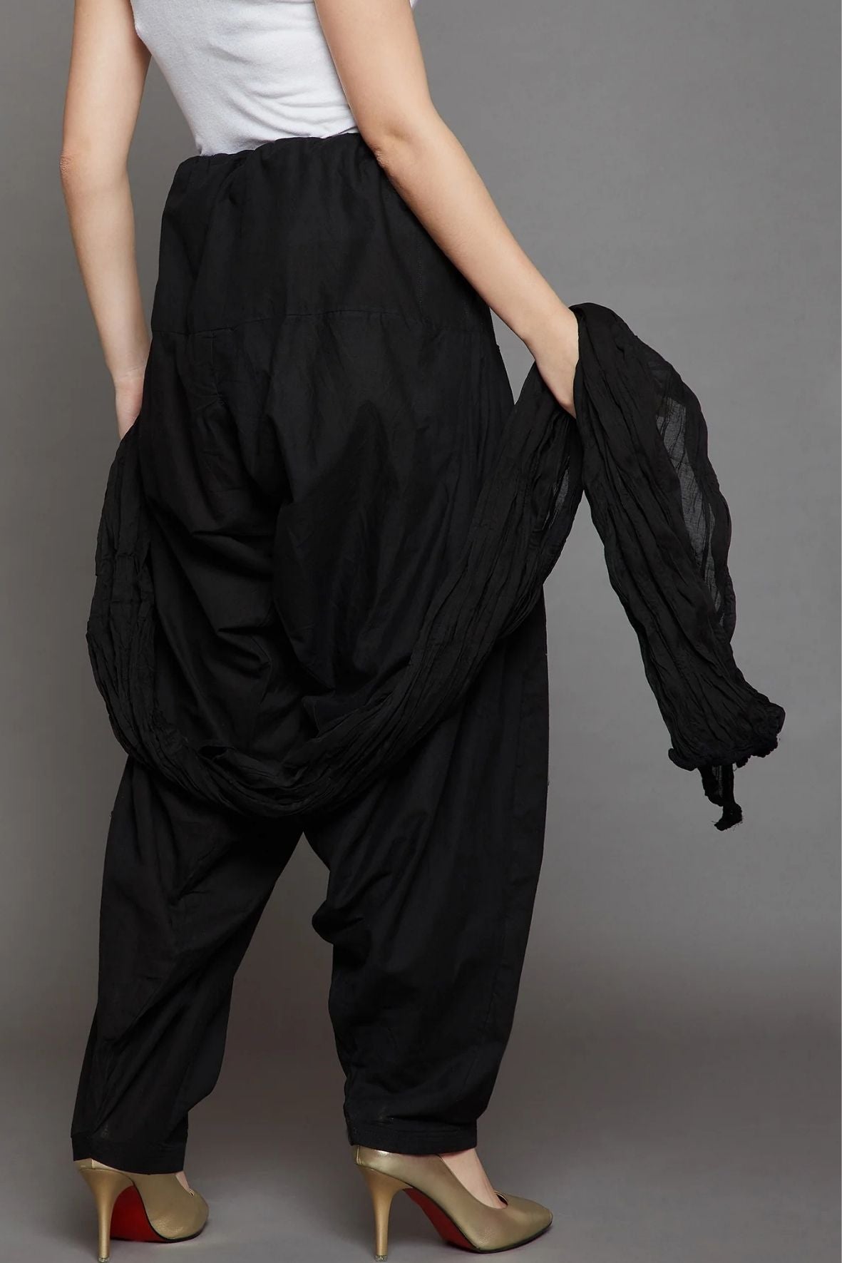 Black Cotton Plain Patiala with Dupatta