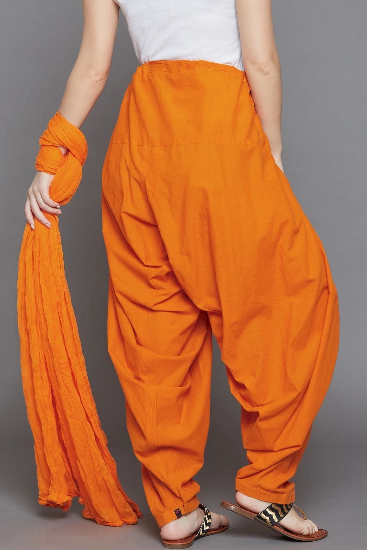 Orange Cotton Plain Patiala with Dupatta