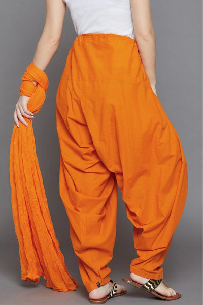 Orange Cotton Plain Patiala with Dupatta