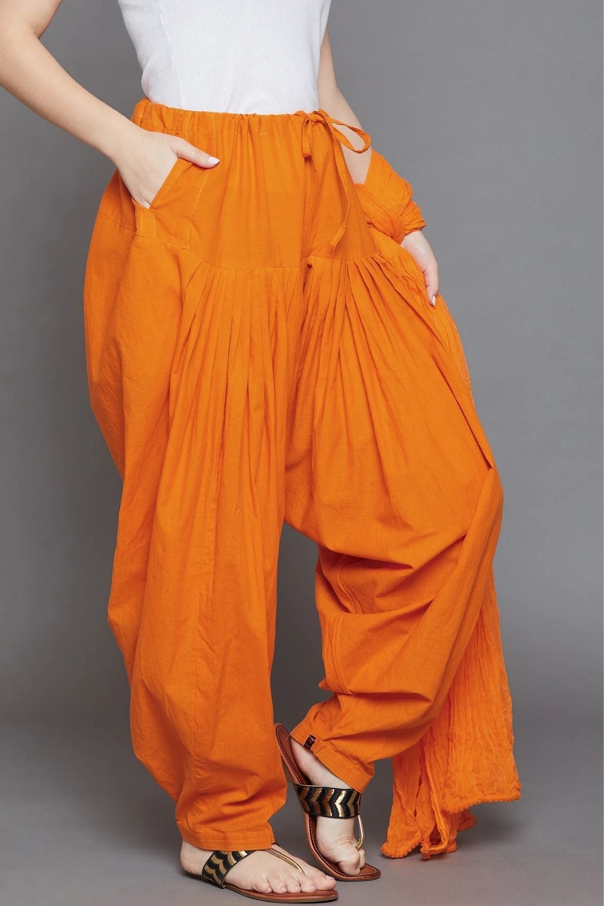 Orange Cotton Plain Patiala with Dupatta