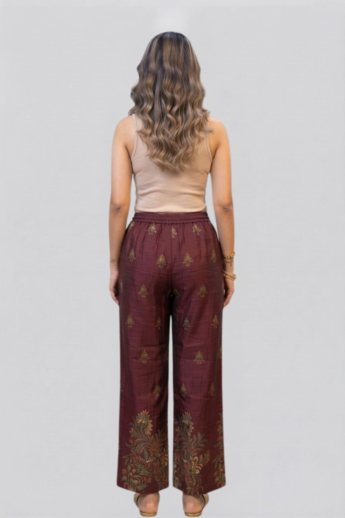 Maroon Heritage Floral Border Printed Palazzo