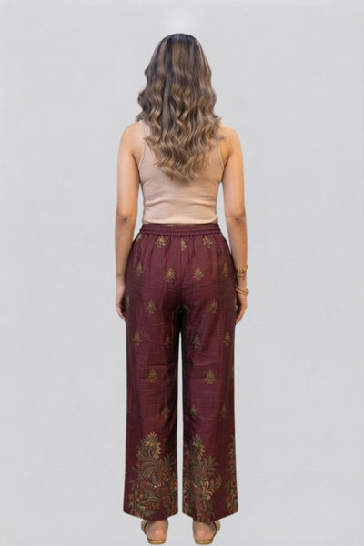 Maroon Heritage Floral Border Printed Palazzo
