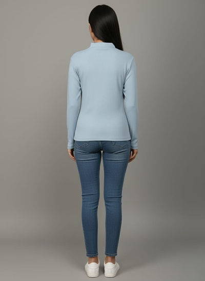 Blue Hi-Neck Crop Top for Women