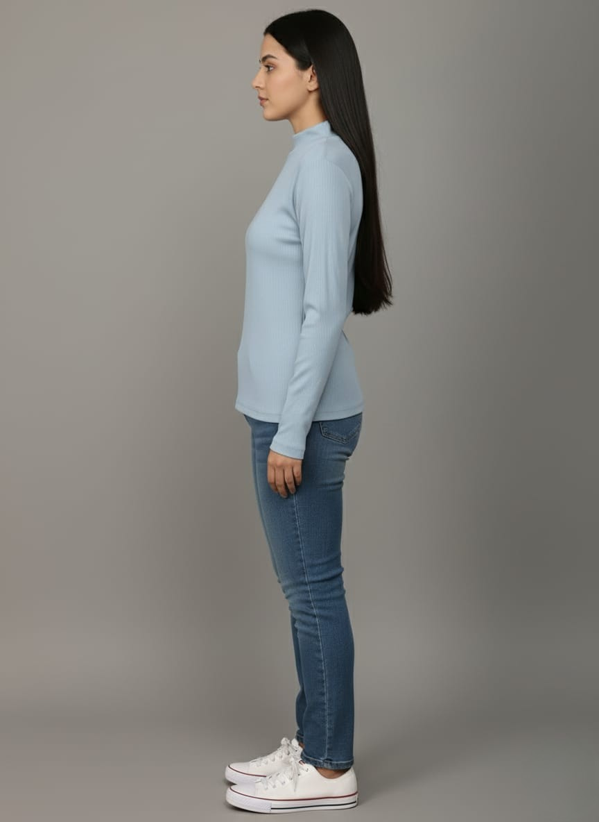 Blue Hi-Neck Crop Top for Women