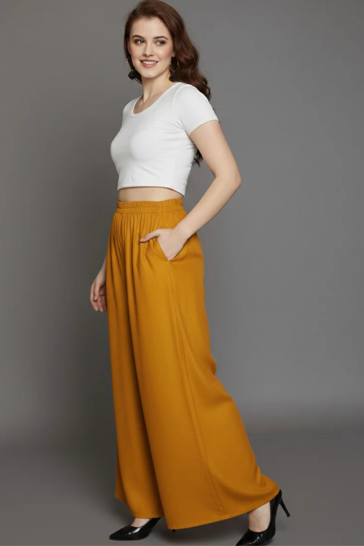 Mustard Plain Rayon Palazzo