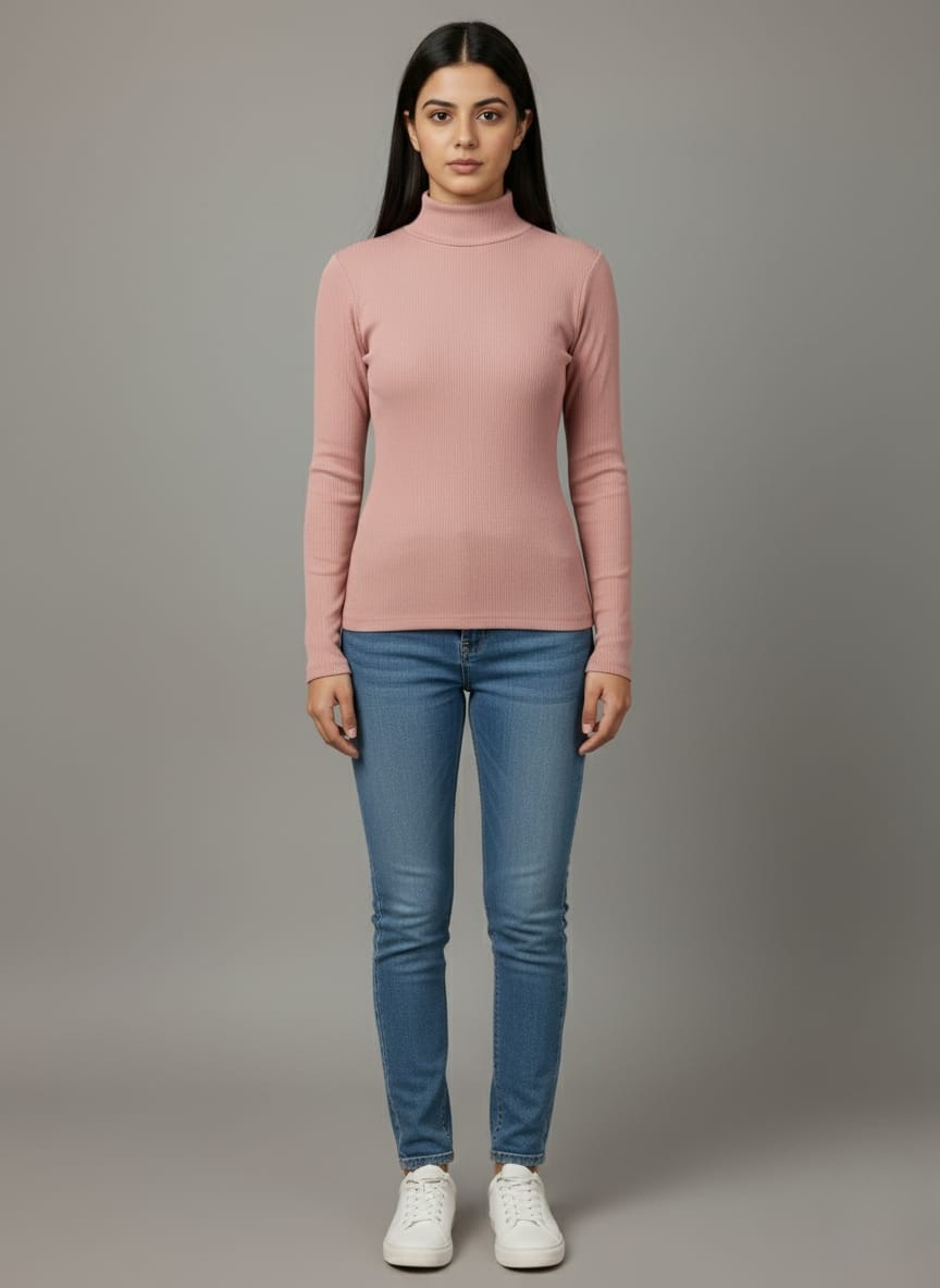 Peach Hi-Neck Crop Top for Women