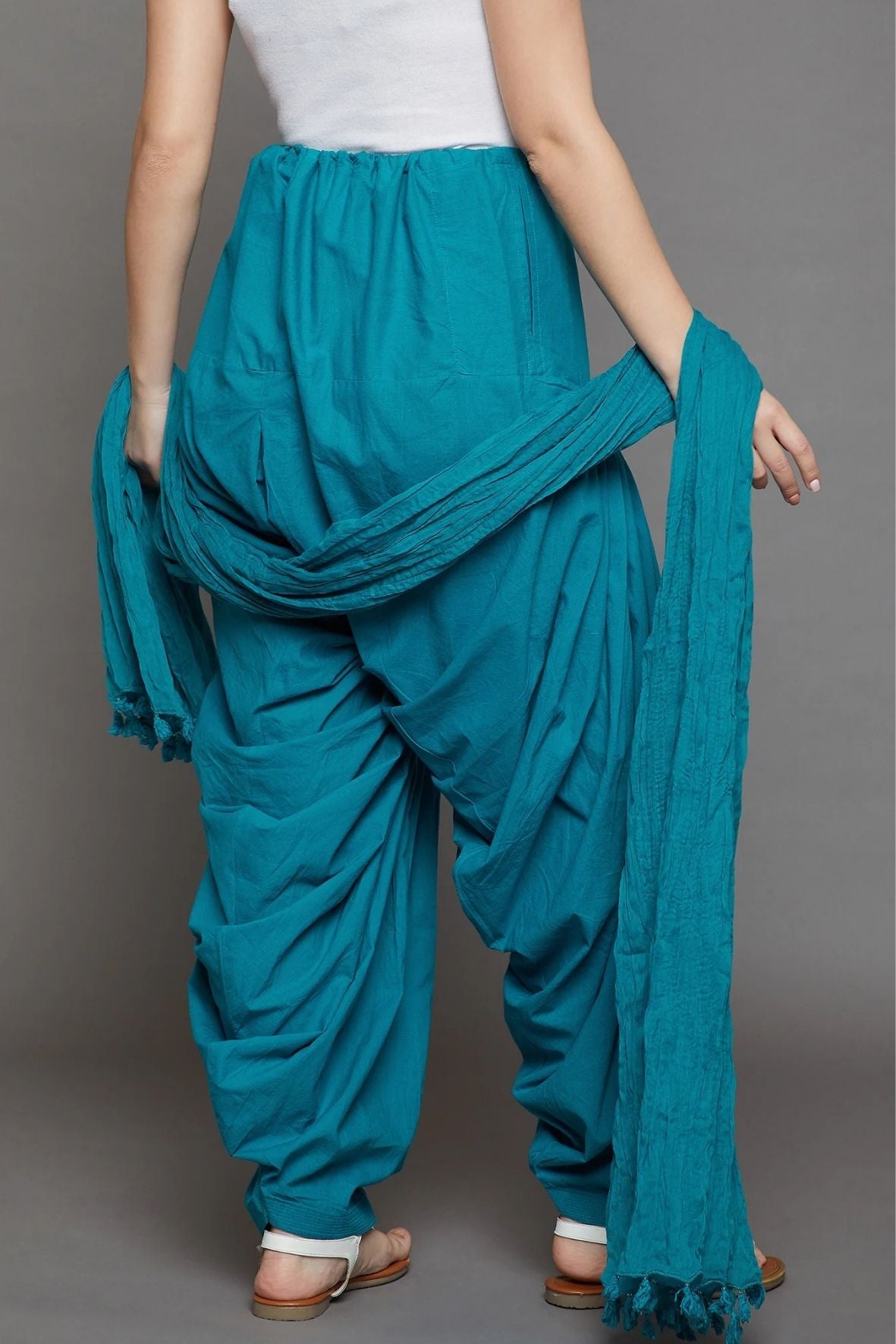 Rama Green Cotton Plain Patiala with Dupatta