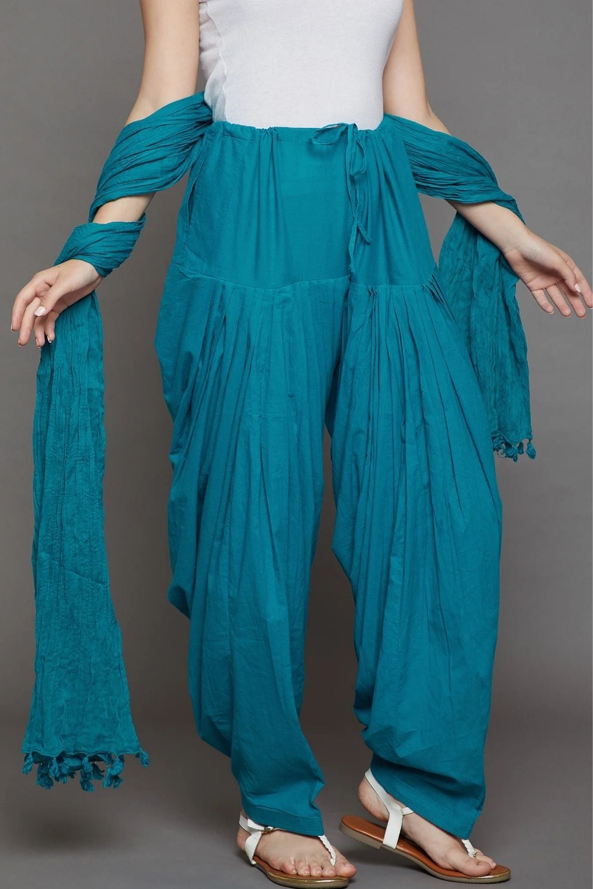 Rama Green Cotton Plain Patiala with Dupatta