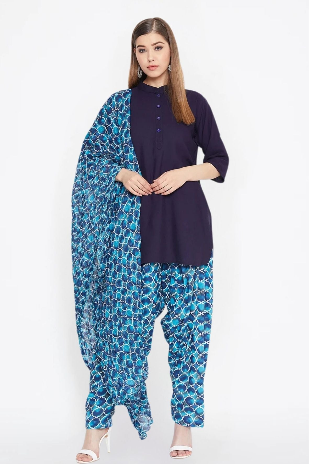 Pattern Printed Cotton Patiala With Dupatta