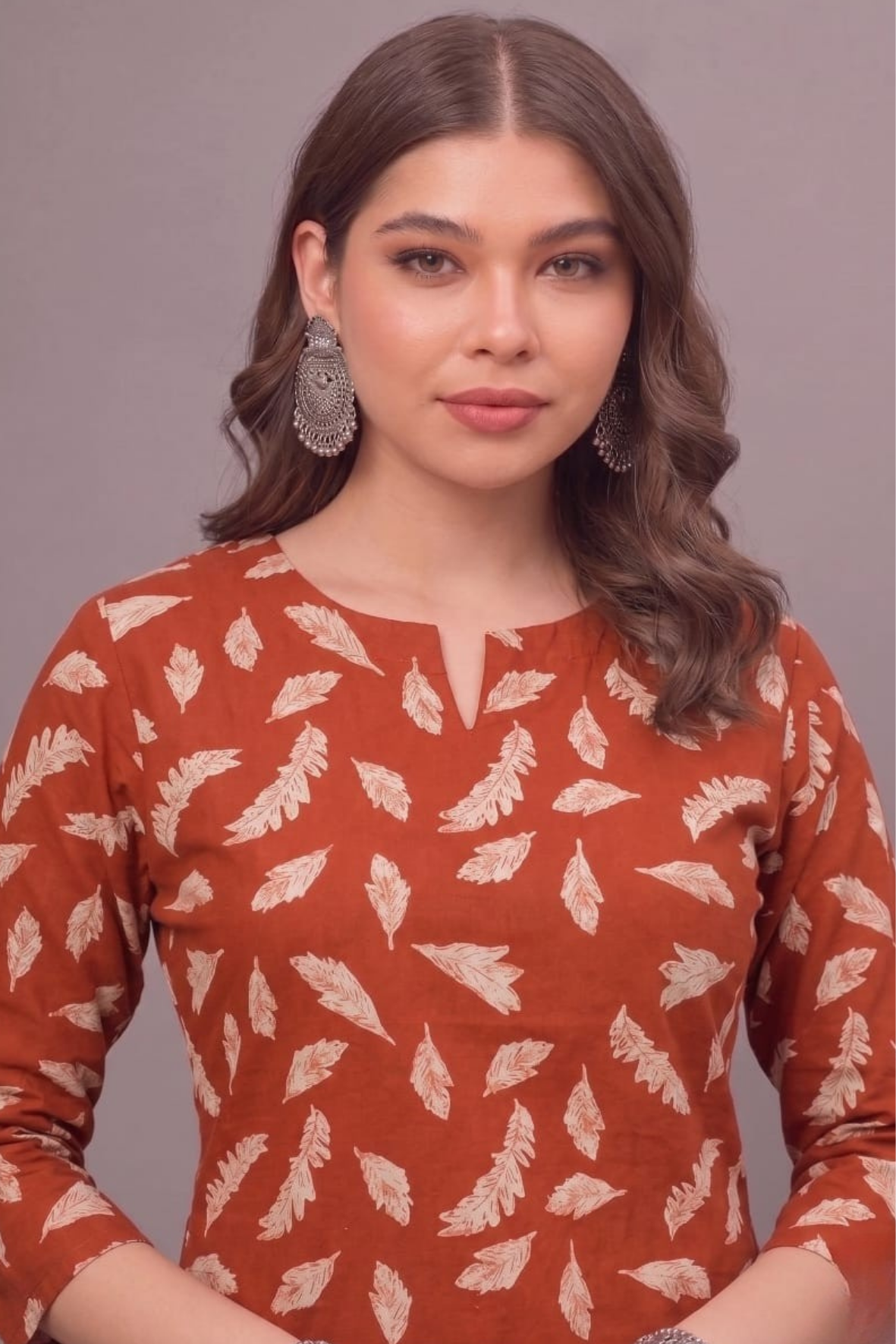 Autumn Leaf Cotton Short Printed Kurti