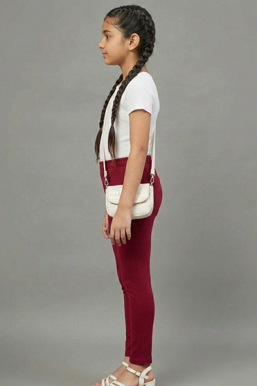 Girls Maroon Colour Straight Pant