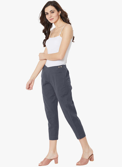 Navy Blue Cotton Slub Pants Gray