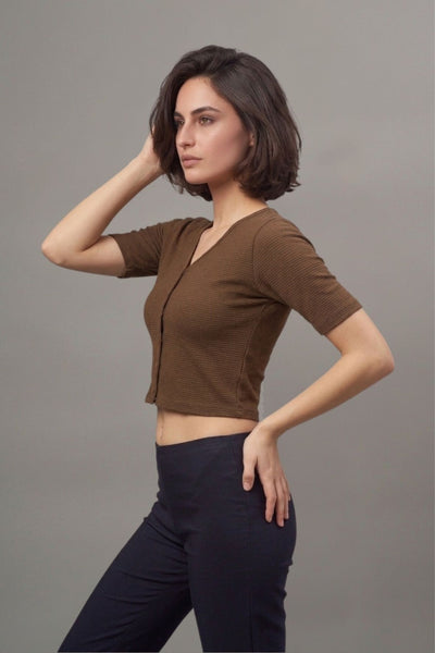 Dark Brown Fukuro Crop Top for Women