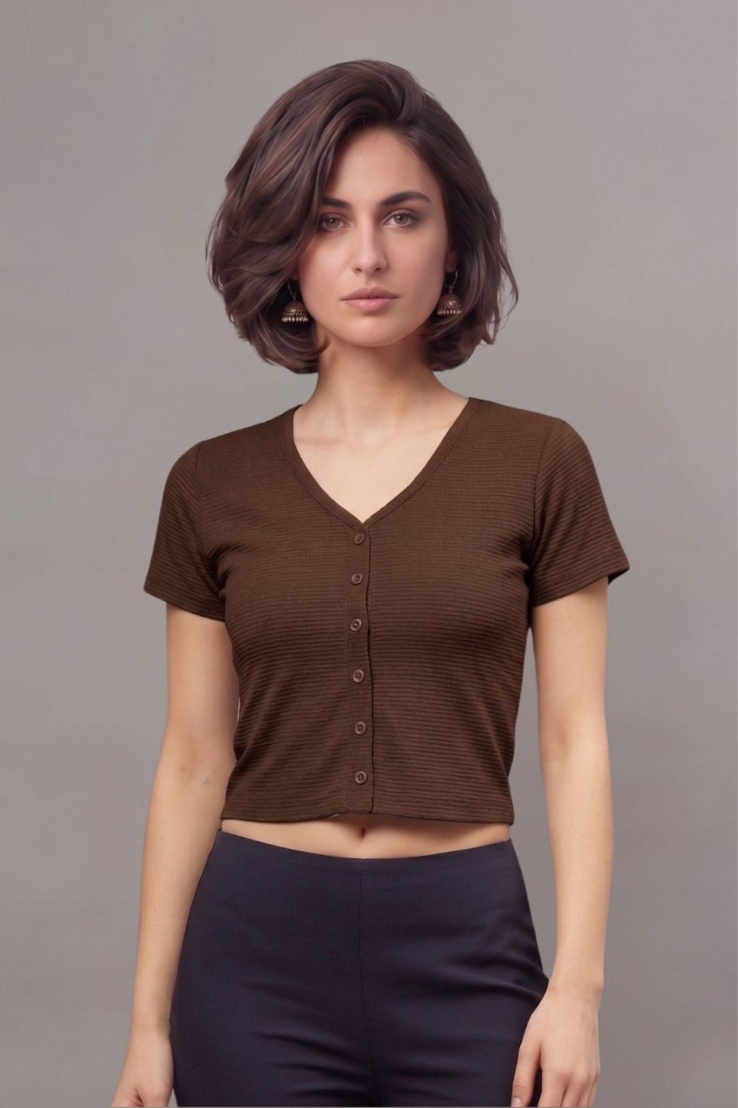Dark Brown Fukuro Crop Top for Women